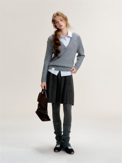 16DEWS 16D25486 Shirt splicing hooded knitted sweater