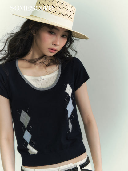 SOMESOWE S2609077 Lingge color matching fake two piece top