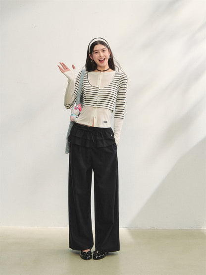 AsGony ASG25275 Double layered ruffle edge tied casual pants