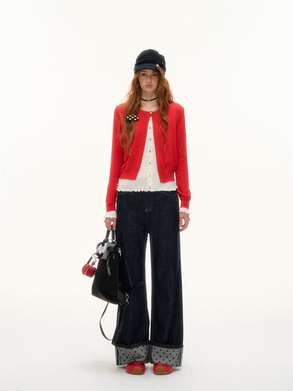 AsGony ASG25393 Flip up polka dot denim jeans