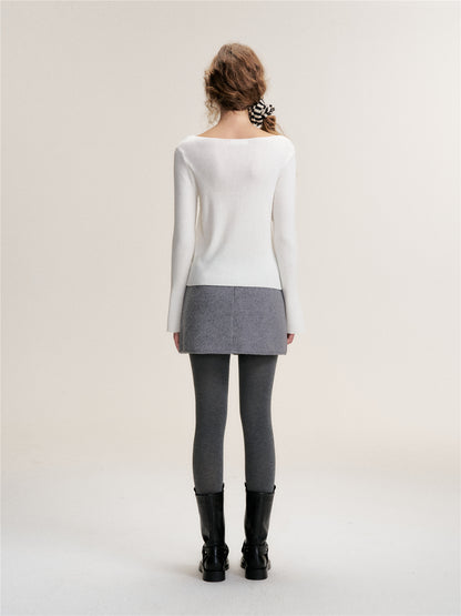 16DEWS 16D25469 Nail bead off shoulder slim knit sweater