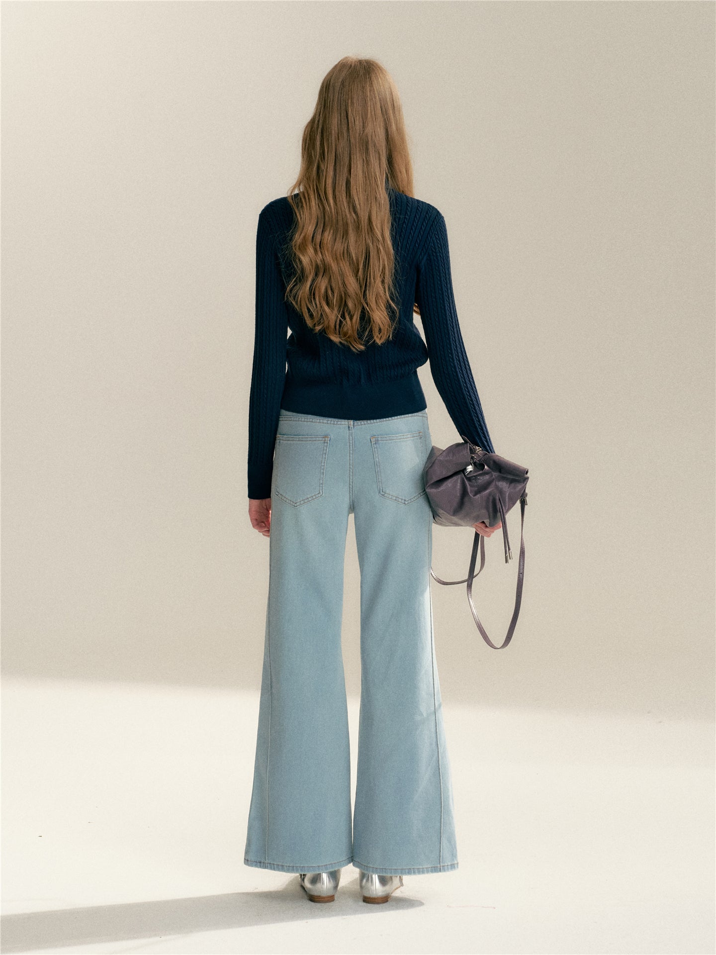 16DEWS 16D26009 Fake two-piece checkered spliced knitted sweater