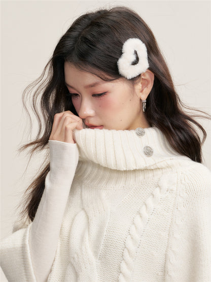 16DEWS 16D25443&amp;16D25444 Texture knitted cape pullover sweater + skirt set