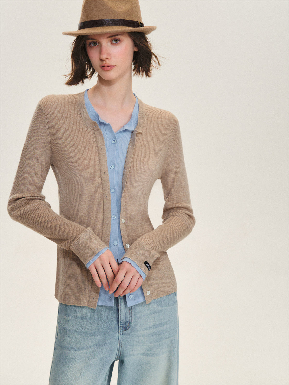Asgony ASG26619 Faux-Layered Knit Cardigan