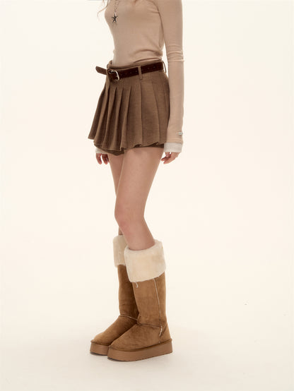 AsGony ASG25506 A-line pleated skirt with waistband decoration