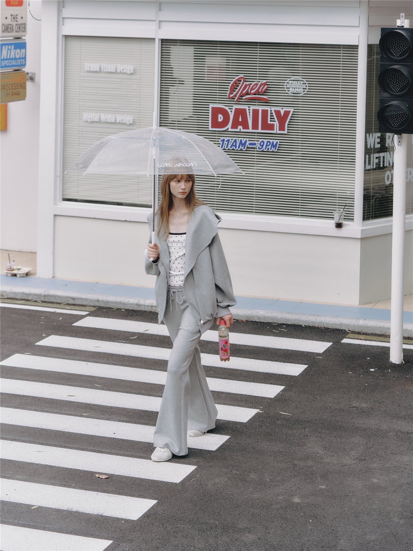 Asgony ASG25665 Oversized Collar Hooded Jacket+ ASG25666 Sweatpants