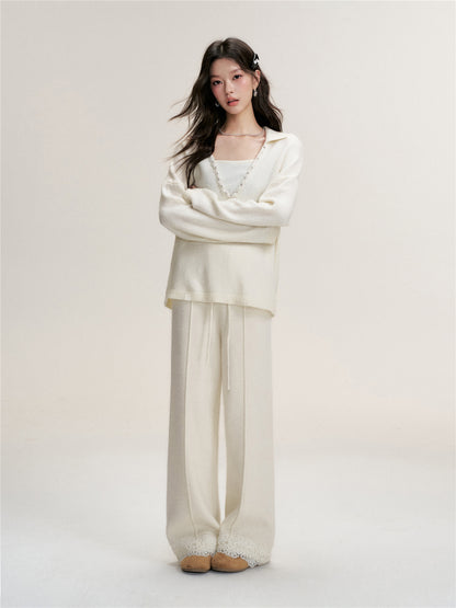 16DEWS 16D25470 Fake Two Piece Bead Chain Collar Knitted Sweaters