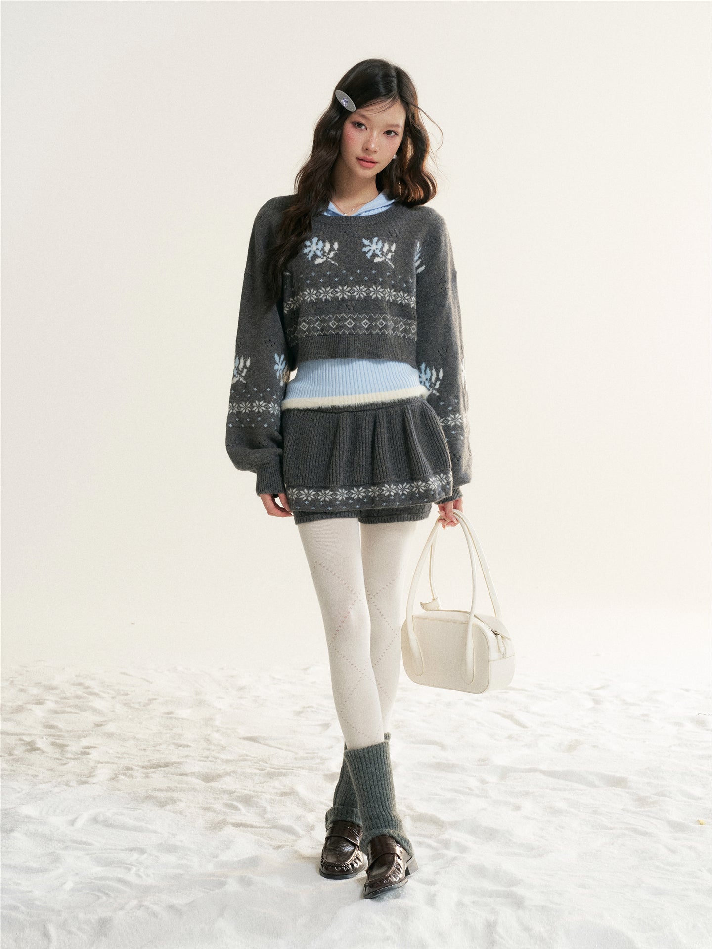 16DEWS 16D25545&amp;16D25546&amp;16D25547 Fel Island Jacquard Knitted Round Neck Hooded Sweater Set