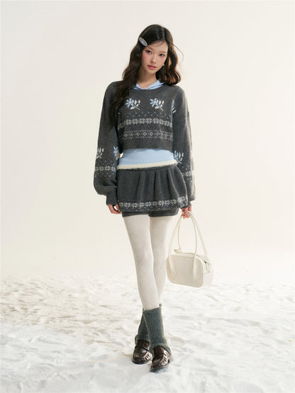 16DEWS 16D25545&amp;16D25546&amp;16D25547 Fel Island Jacquard Knitted Round Neck Hooded Sweater Set