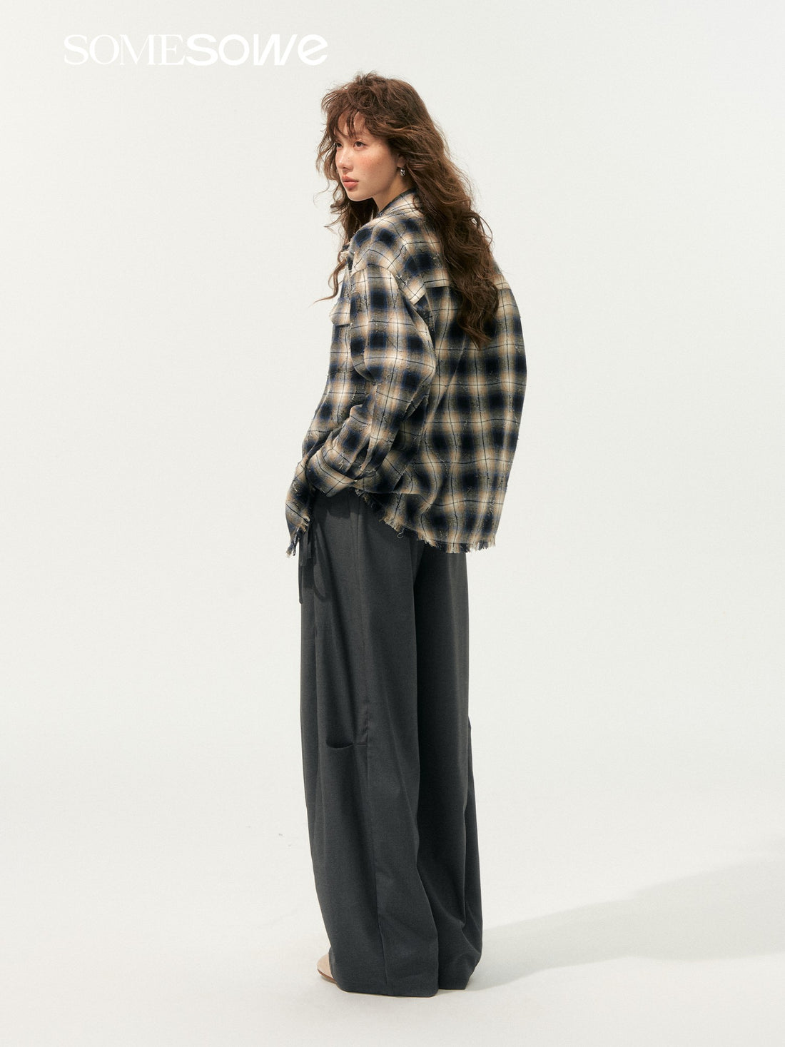 SOMESOWE S2508185 Light punk fringe plaid shirt
