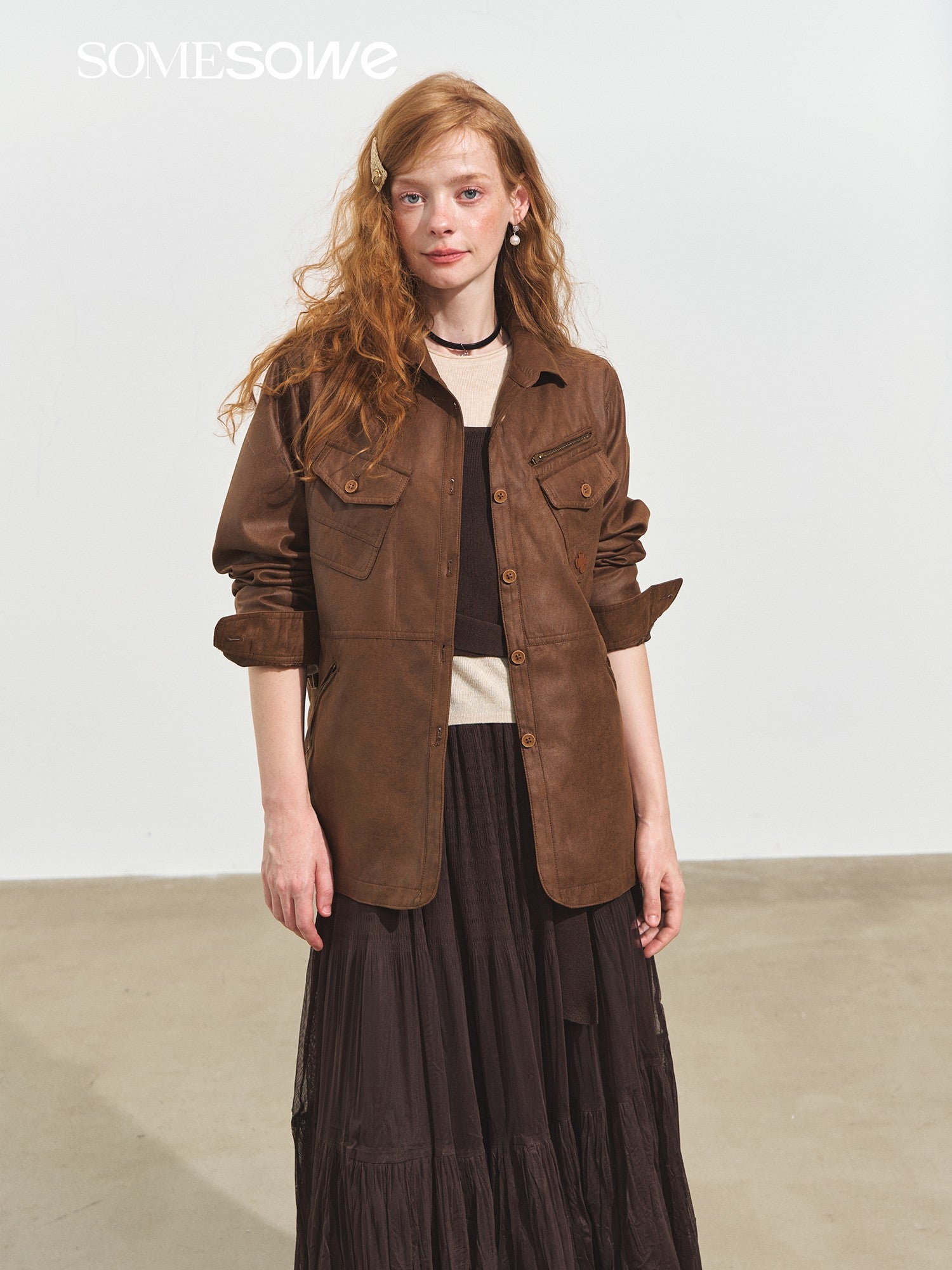 SOMESOWE S2508255 Multi-Pocket Casual Suede Jacket