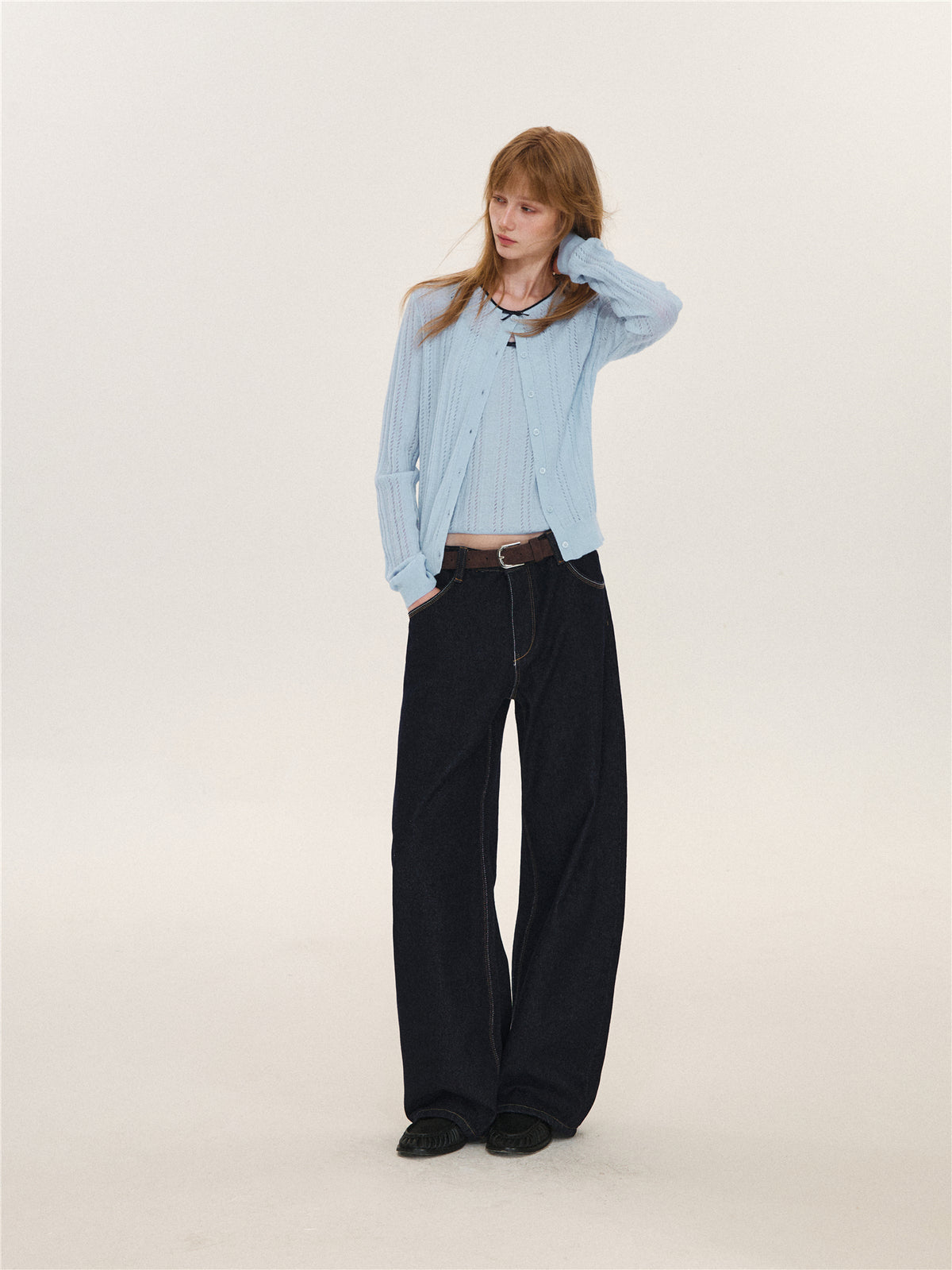 Asgony ASG26629 Two-Tone Contrast Stitching Jeans