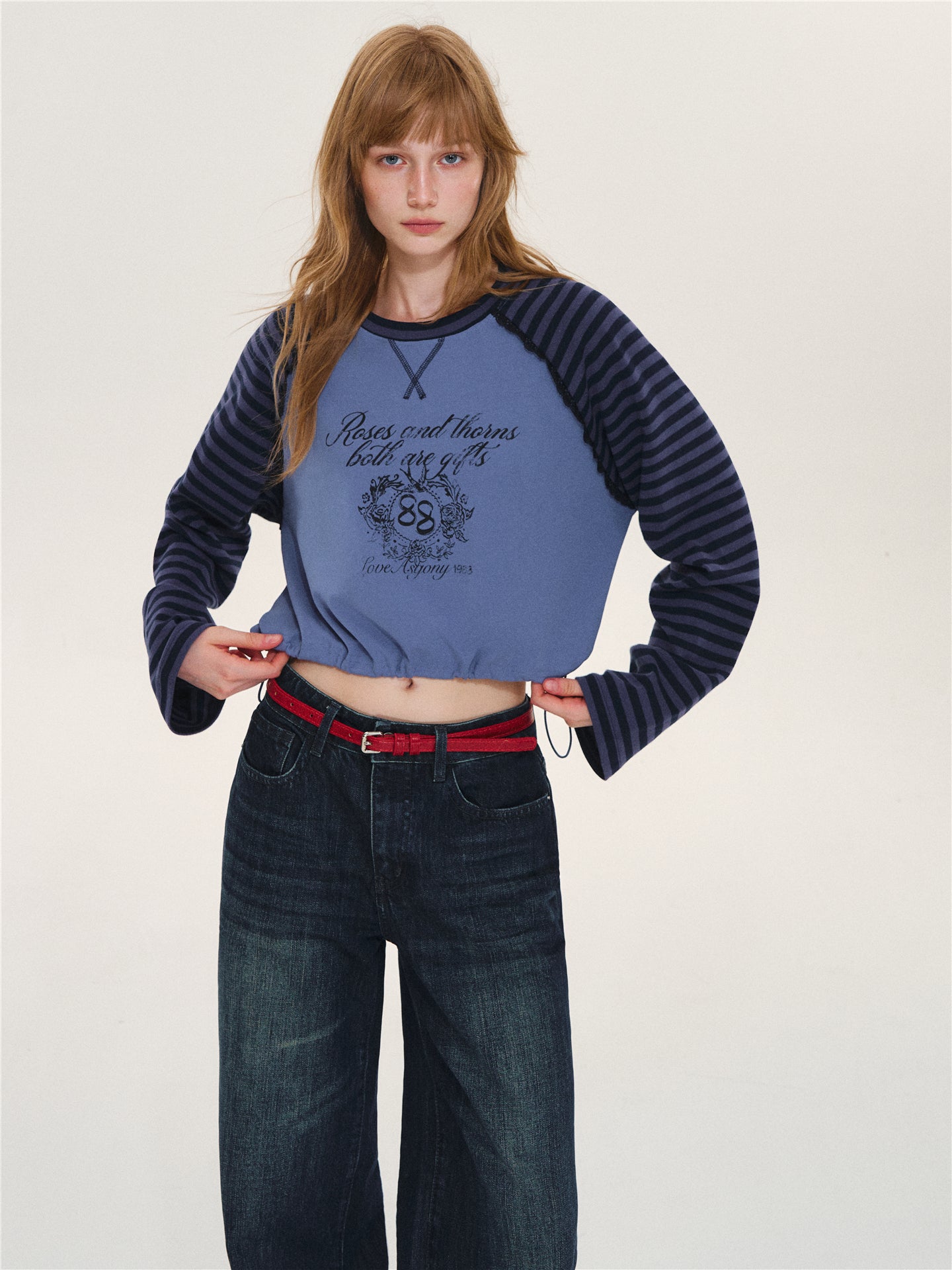 Asgony ASG26563 Retro Striped Color-Block Top