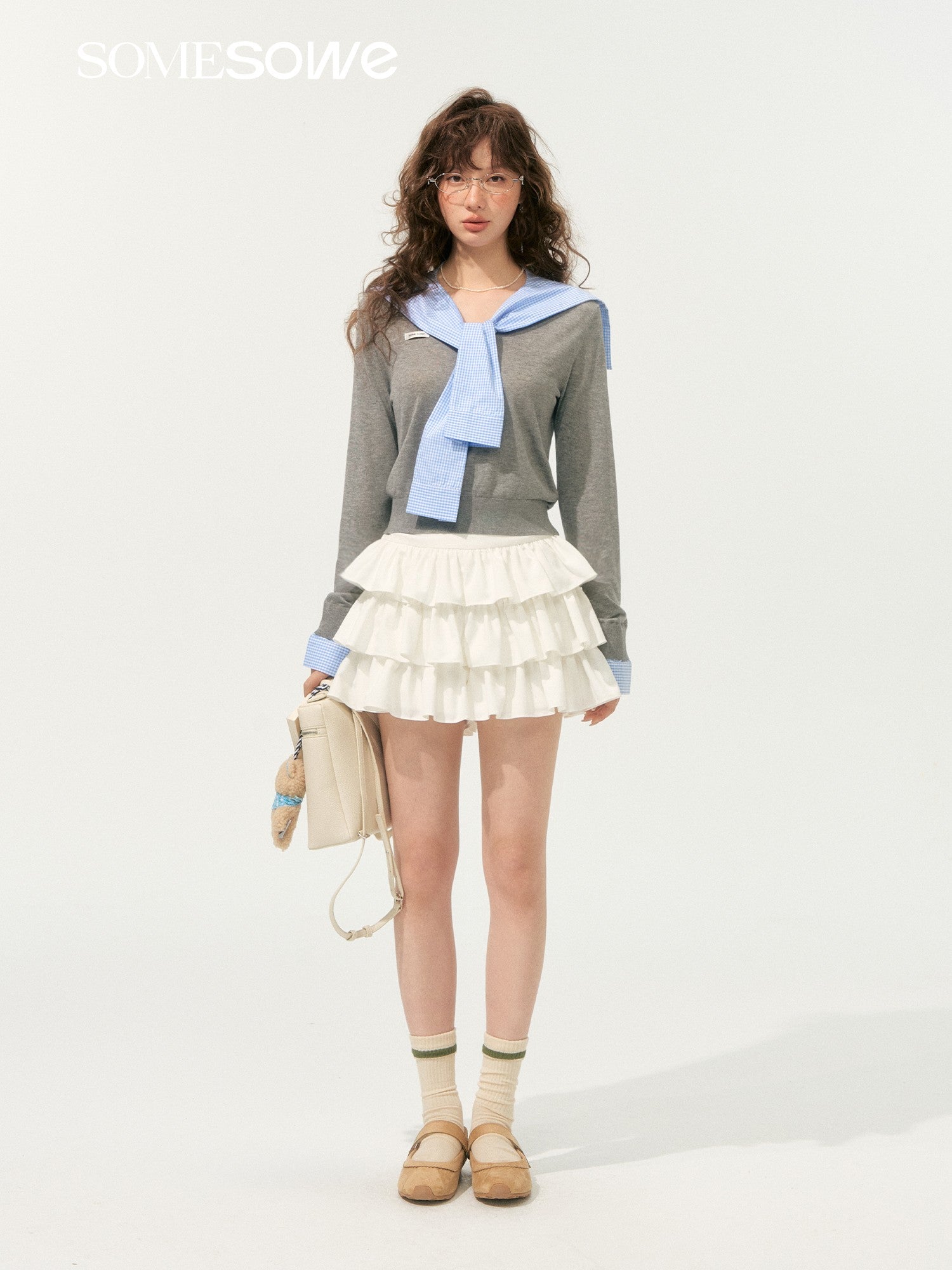 SOMESOWE S2508182 Sailor collar spliced knit top