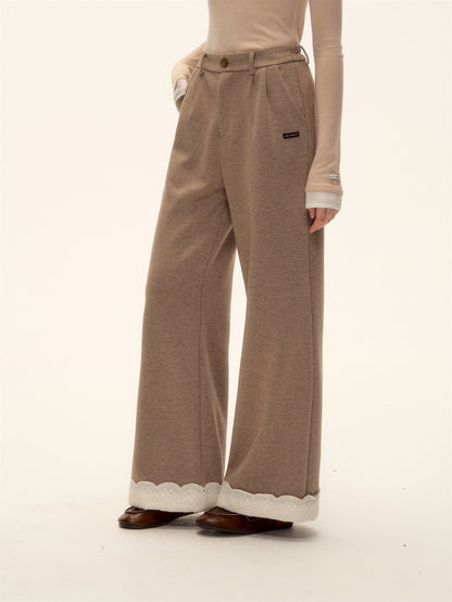 AsGony ASG25473 Embroidered lace straight leg wool casual pants