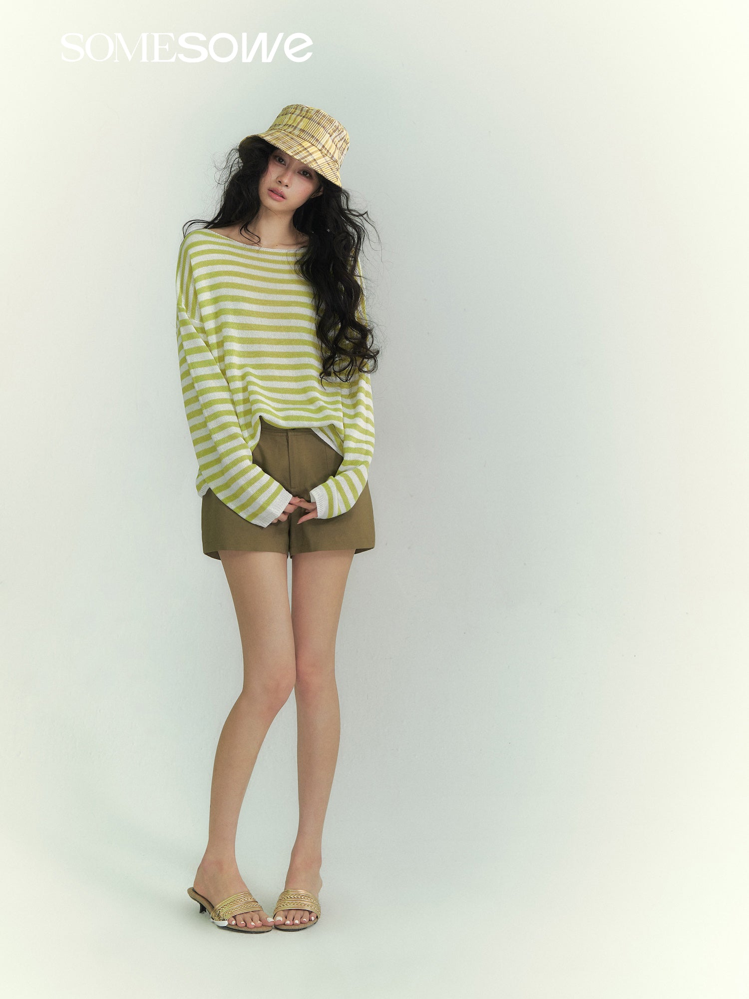 SOMESOWE S2609072 Striped one collar long sleeved top