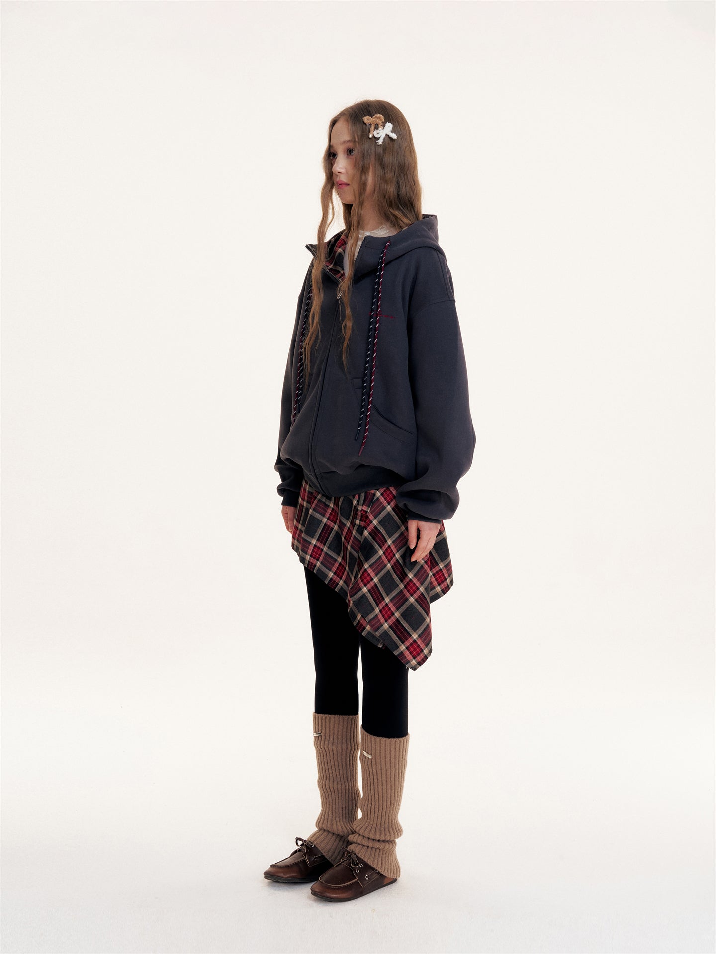 16DEWS 16D25429 Color blocked hooded drawstring sweatshirt jacket