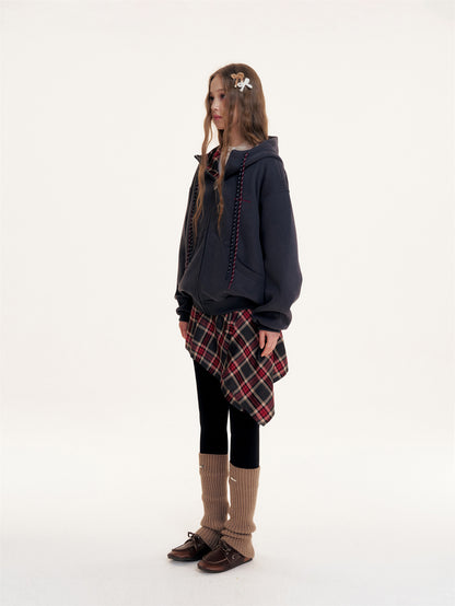 16DEWS 16D25429 Color blocked hooded drawstring sweatshirt jacket