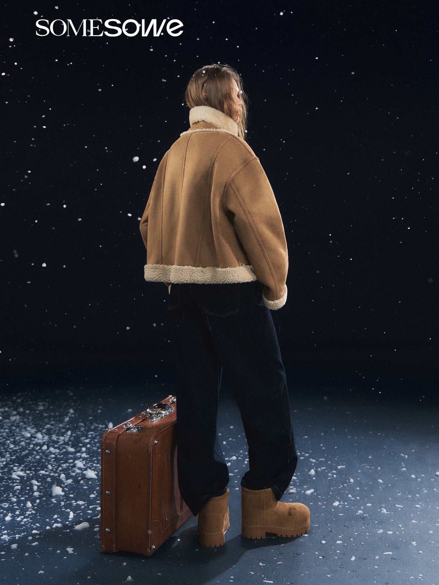 SOMESOWE S2508322 Cow horn breasted lambhair jacket