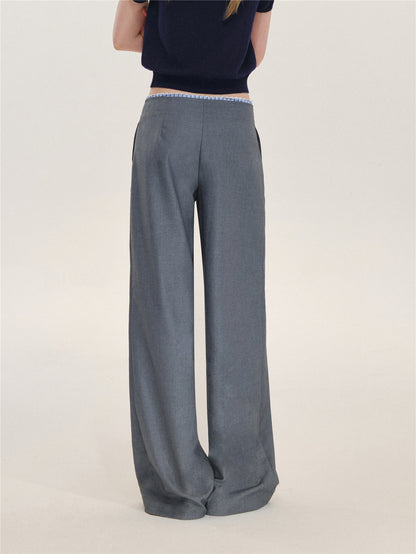 Asgony ASG26627 Plaid Lace-Trim Pleated-Waist Trousers
