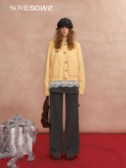 SOMESOWE S2508292 Retro cow horn button round neck sweater cardigan