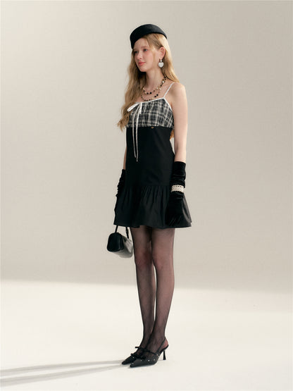 16DEWS 16D246064 Plaid patchwork camisole dress