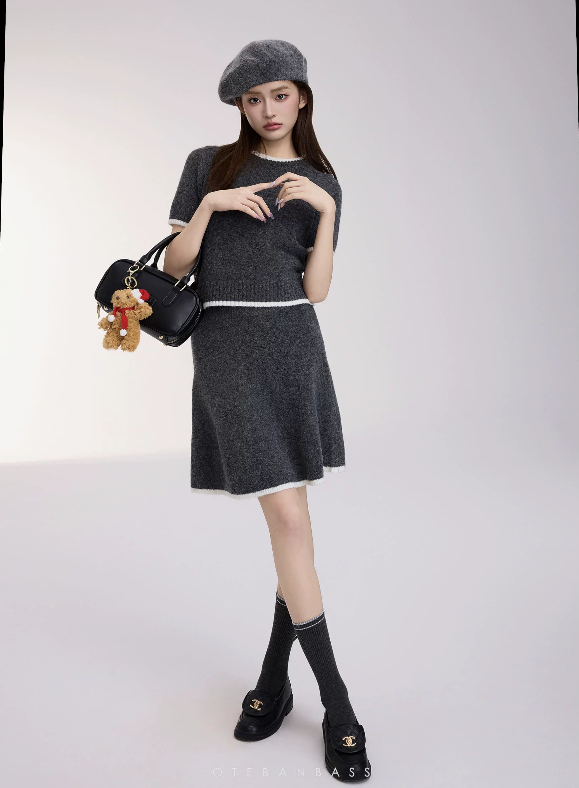 OTEBANBASS Grey Knit Three-Piece Outfit Set