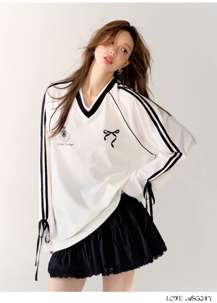 AsGony [Best Seller] 24457Blokette Bow T-shirt (2color)