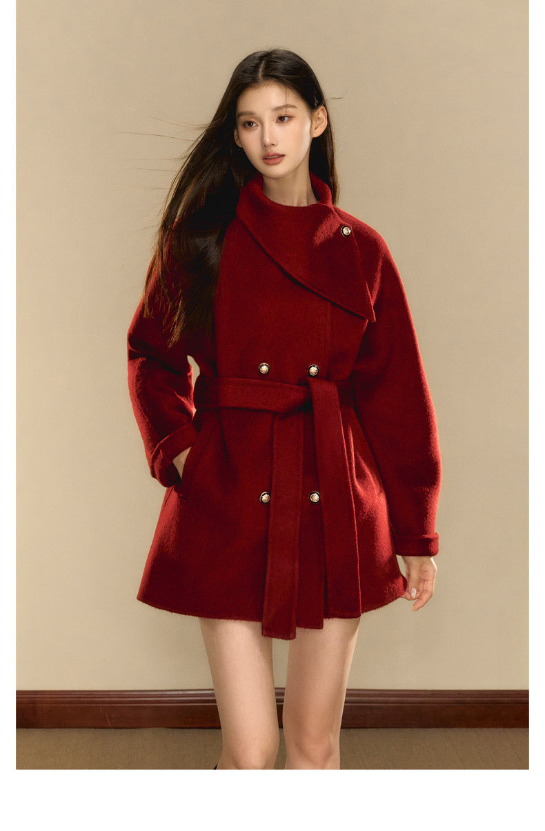 OShea 4D01D1036 Lapel Midi Coat-red