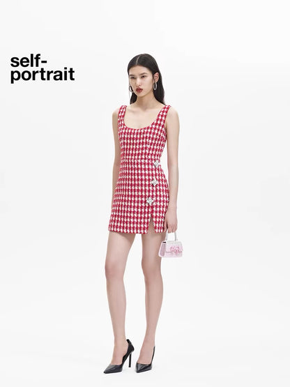 Self-Portrait Grid Boucle Mini Dress