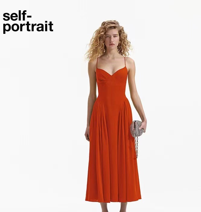 Self-Portrait RED STRAPPY MIDI DRESS