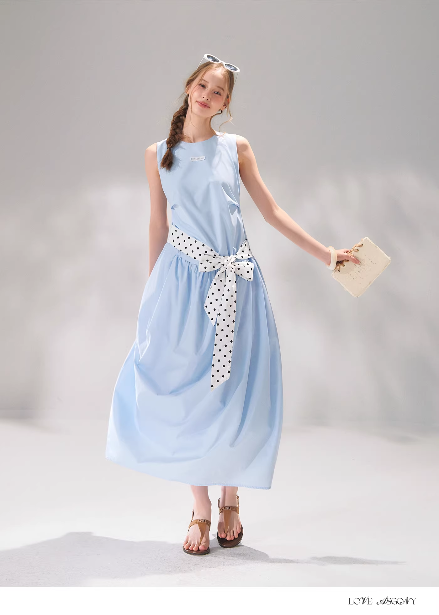 AsGony ASG26104 Sleeveless polka dot tie flower bud dress