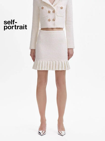 Self-Portrait WHITE BOUCLE MINI SKIRT