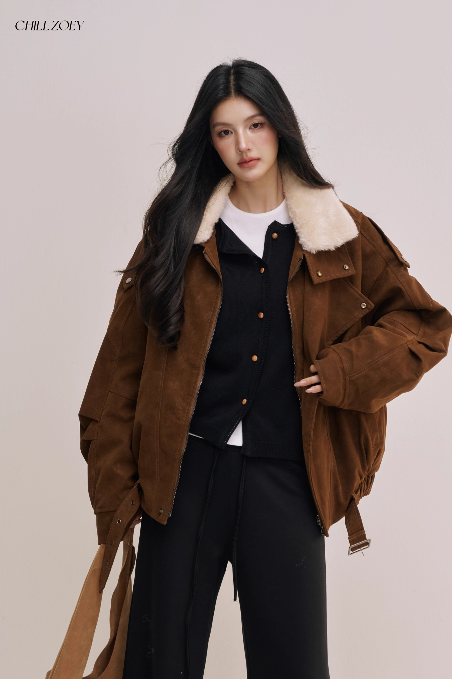 Chill Zoey M690331 Brown-Fur-Collared Jacket