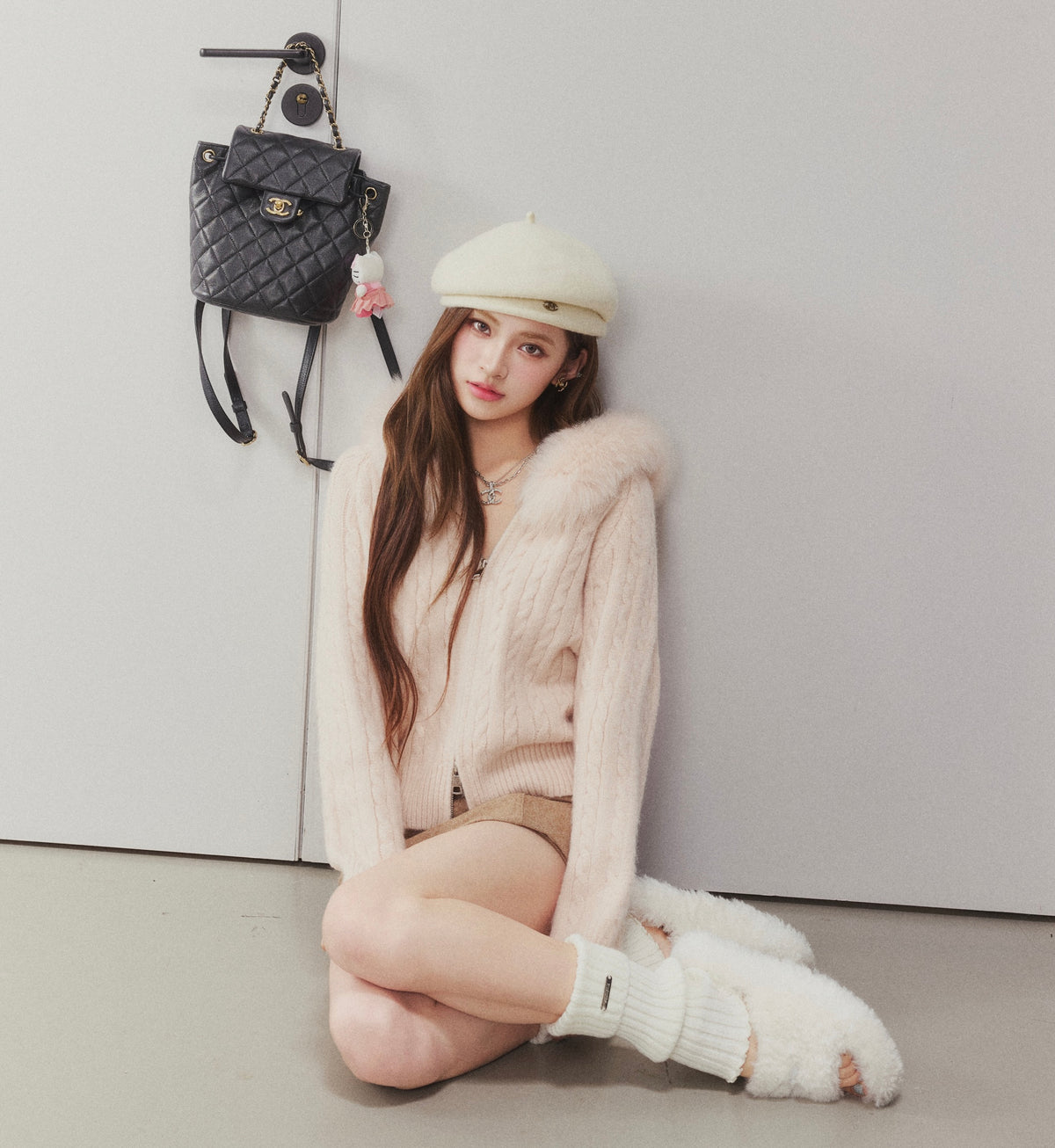 OTEBANBASS Ote260908 Fox Fur Hooded Cable Knit Cardigan