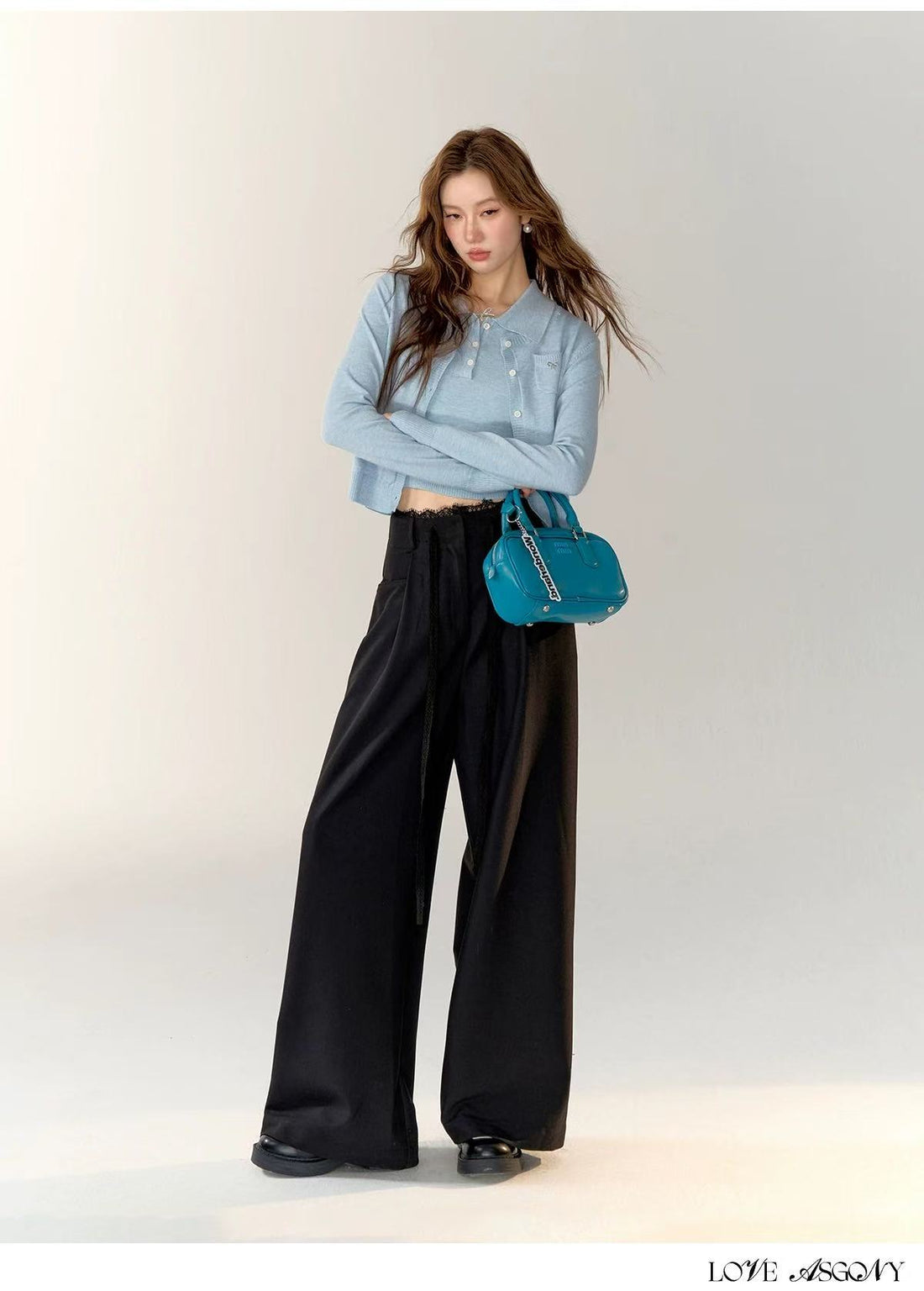 AsGony ASG24747 Lace patchwork casual pants (2color)