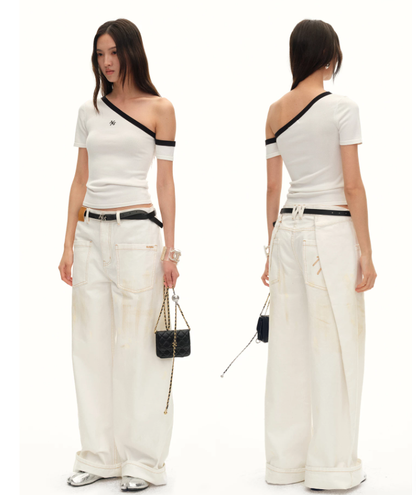 NAWS NAW-T012426 Ice Hem One-shoulder Fitted Top