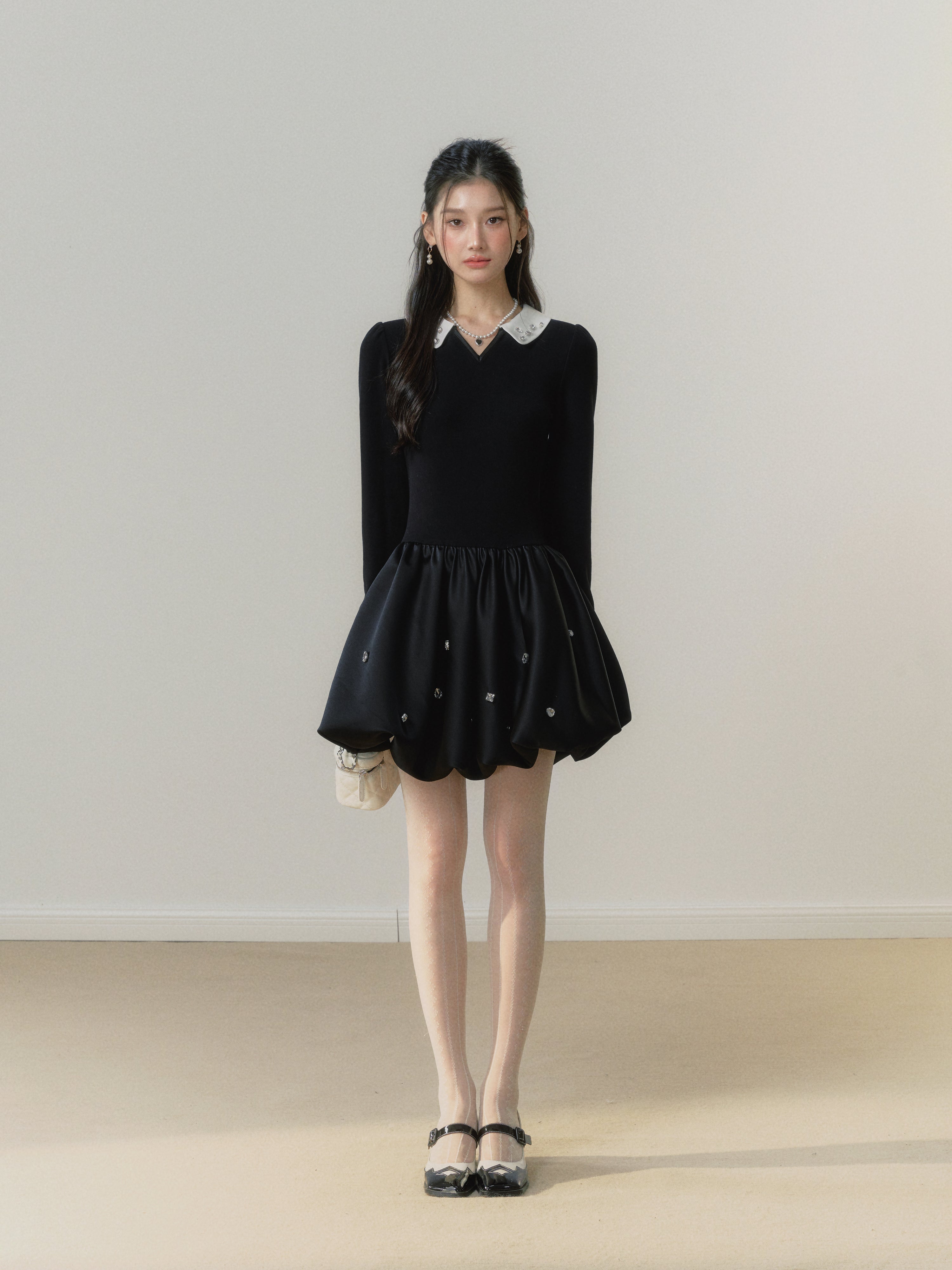 Lafreedom Pearl Collar Black Mini Dress