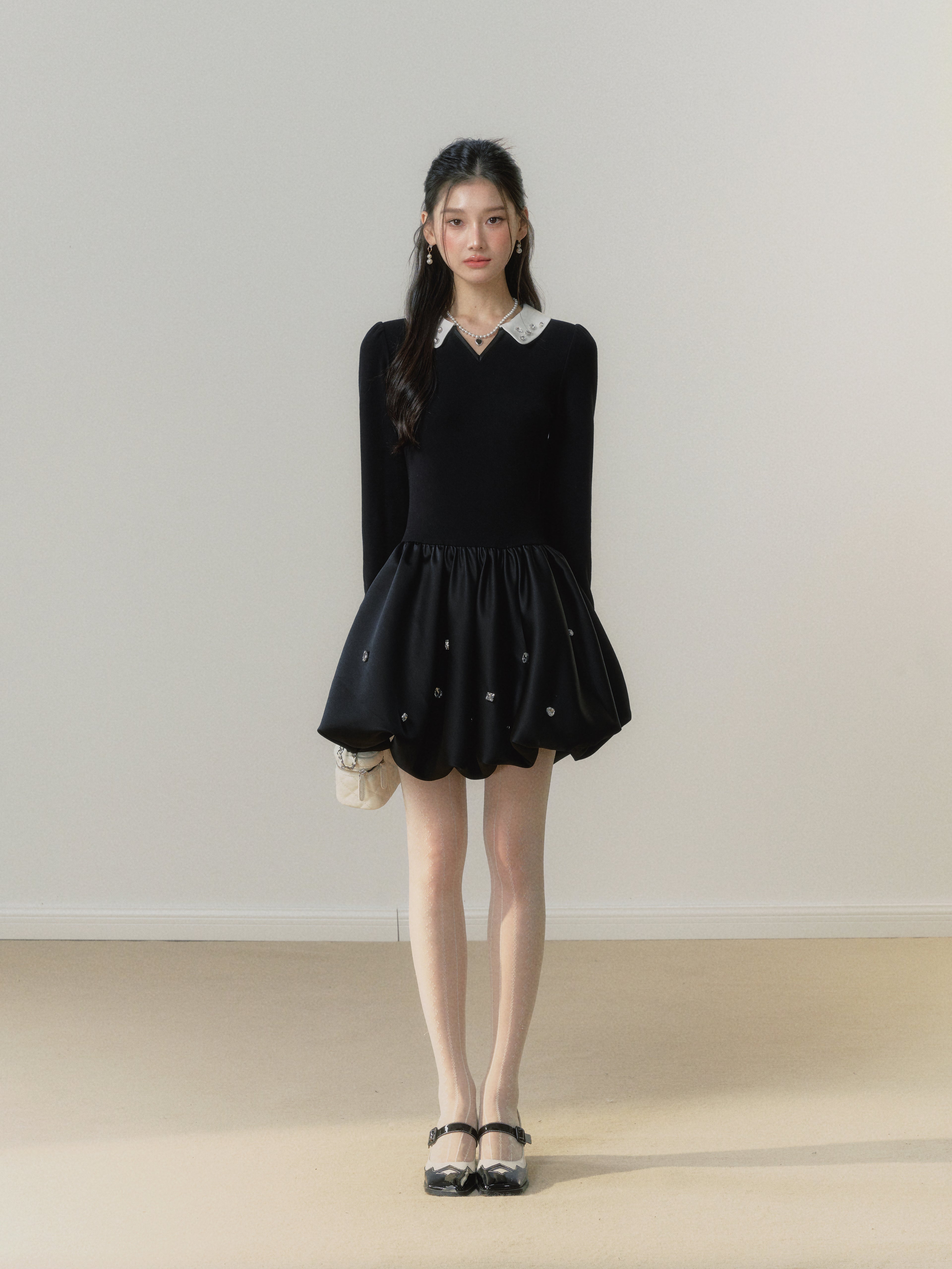 Lafreedom Pearl Collar Black Mini Dress