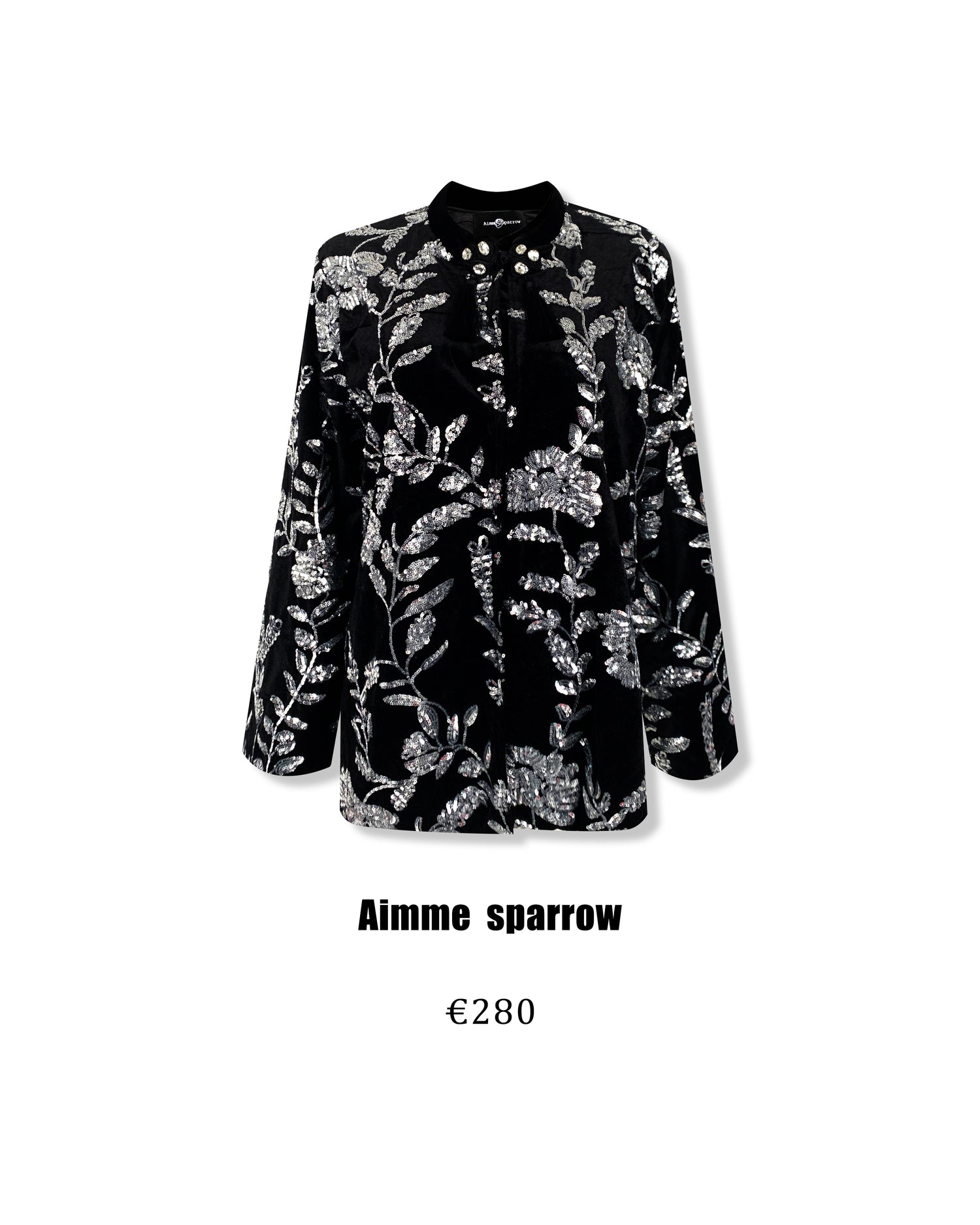 Aimme Sparrow 9076/9079 Black sequin leaf texture top+skirt