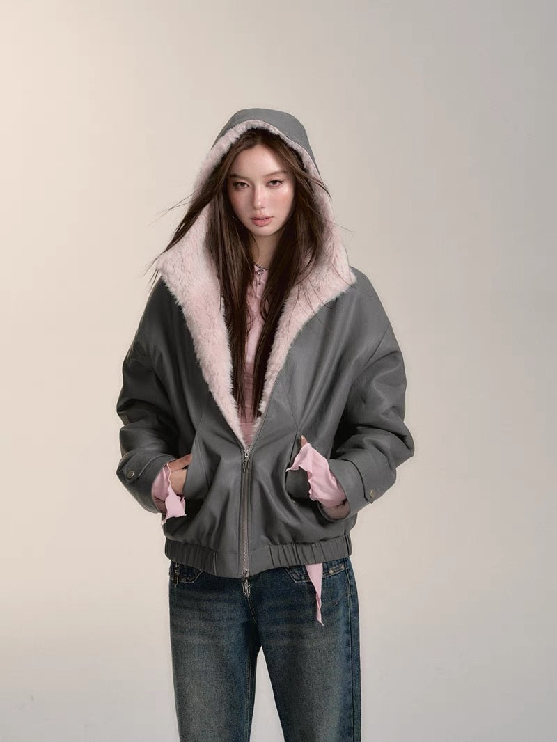 VIA PITTI V24DC121 Contrast Fur Coat(3color)