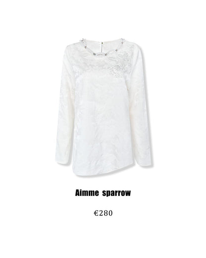 Aimme Sparrow 9125/9153 Neo-Chinese embroidered sequin shirt+knot button split skirt