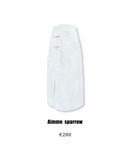 Aimme Sparrow 9125/9153 Neo-Chinese embroidered sequin shirt+knot button split skirt