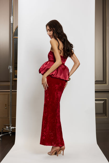 SheerLuck Nadine Velvet Dress Set-red