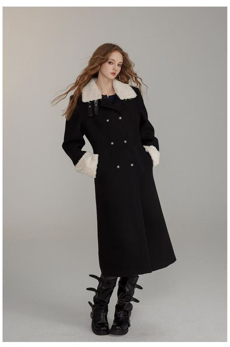 VIA PITTI V24DC256 Furry patchwork receiving waist long coat