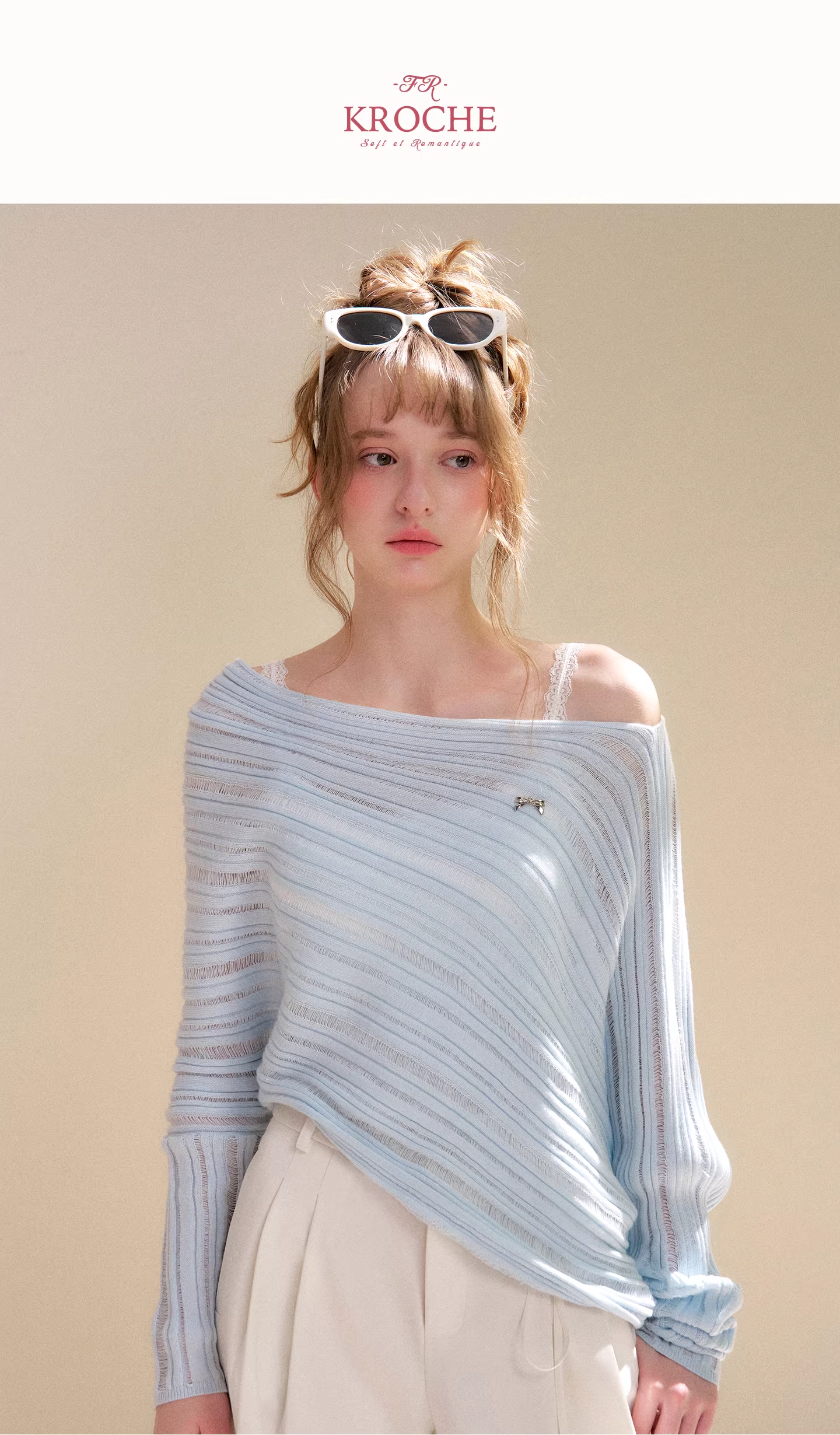 Kroche KP9080 Cutout Batwing Sleeve Knit Top &amp;Pearl Pants