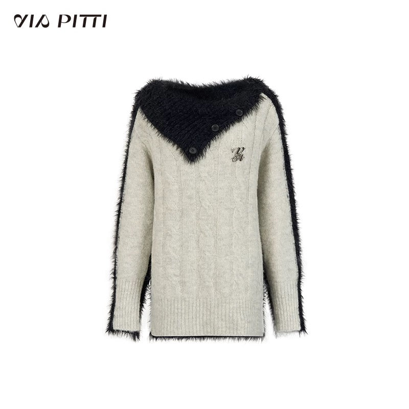 VIA PITTI [Best Seller] Contrast Off-shoulder Sweater(3color)