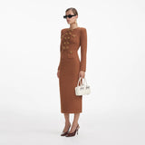 Self-Portrait Brown Textured Knit Midi Dress