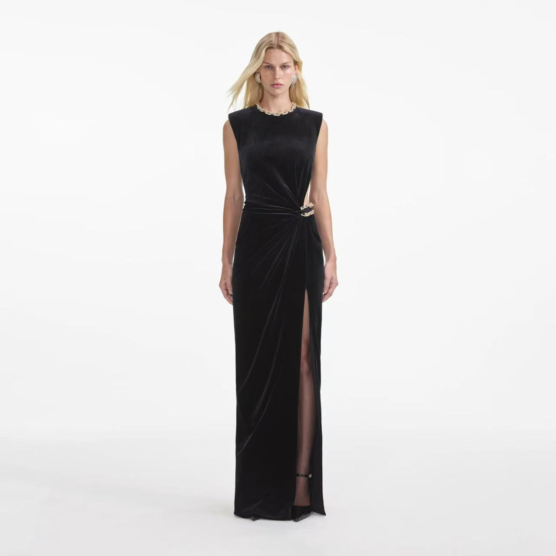 Self-Portrait BLACK VELVET EMBELLISHED MAXI DRESS