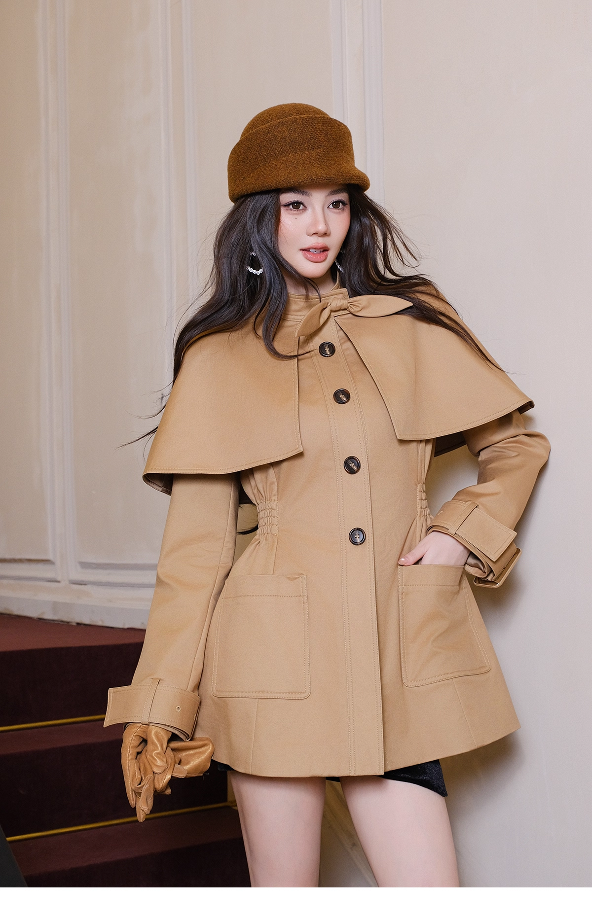 Maison Wester Khaki Trench Cape Coat